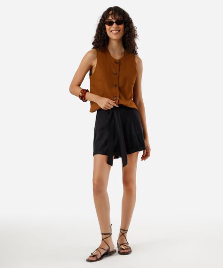 short reto feminino com viscose e faixa preto 40