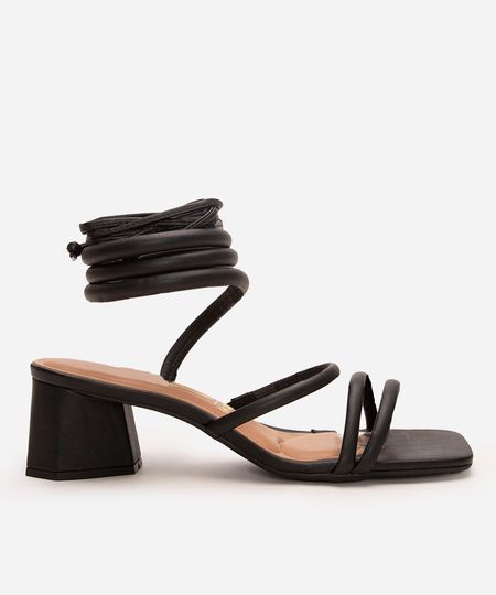 sandália salto médio grosso com amarração vizzano preta 34