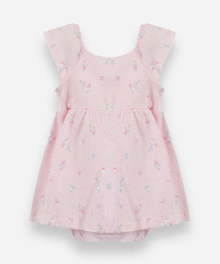 body infantil vestido floral rosa 3-6