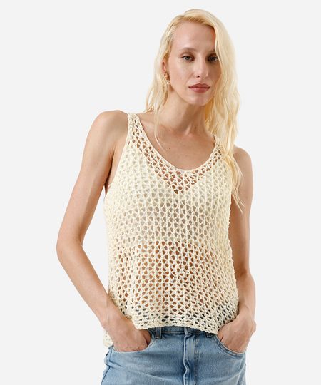 regata feminina de tricot off white PP regata feminina de tricot off white PP