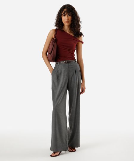 calça de alfaiataria feminina com pregas xadrez cinza 46 calça de alfaiataria feminina com pregas xadrez cinza 46