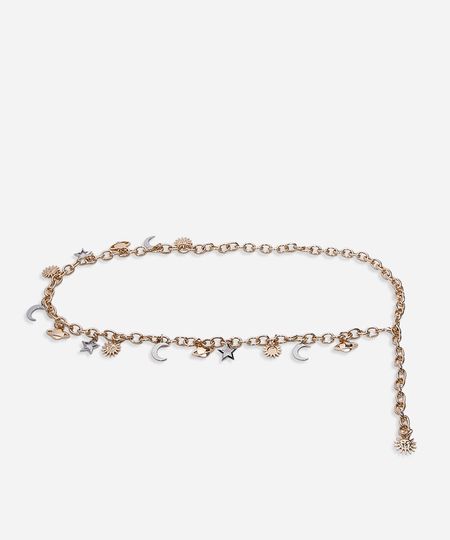 cinto de corrente com pingentes de ícones dourado 85CM cinto de corrente com pingentes de ícones dourado 85CM