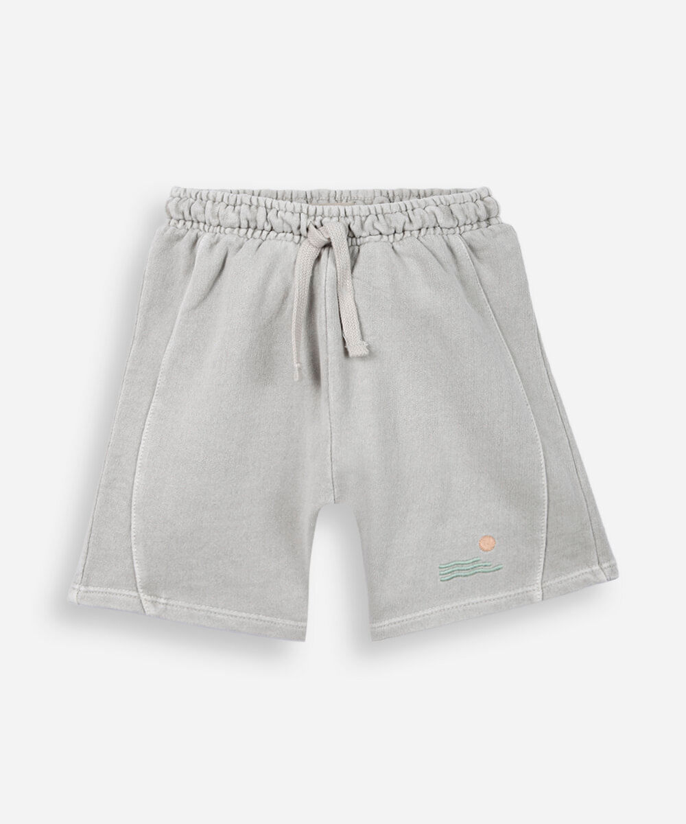bermuda infantil de algodão com bordado cinza