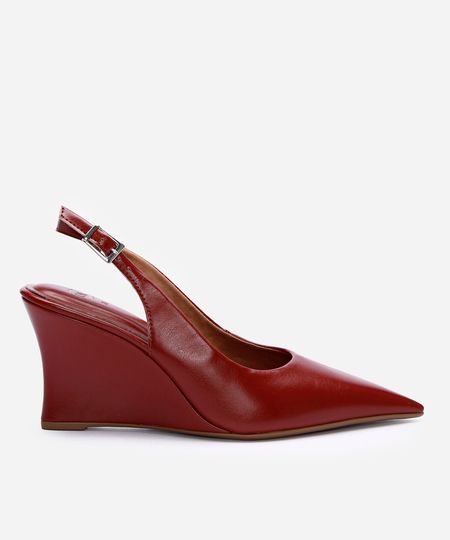scarpin anabela slingback com bico fino vermelho 36