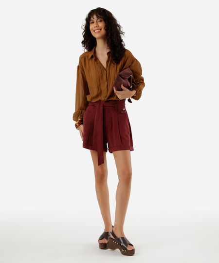 short reto feminino com viscose e faixa vinho 36 short reto feminino com viscose e faixa vinho 36
