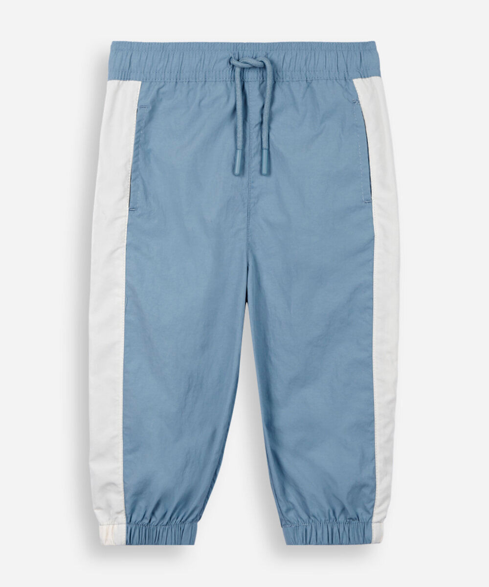 calça jogger esportiva infantil de poliamida com recortes azul
