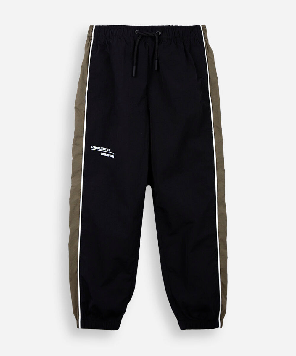 calça jogger esportiva infantil de poliamida com recortes preta