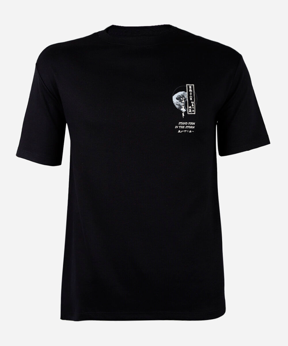 camiseta juvenil manga curta a onda de kanagawa preta