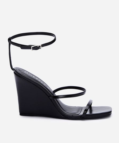 sandália boco quadrado salto anabela preta 39