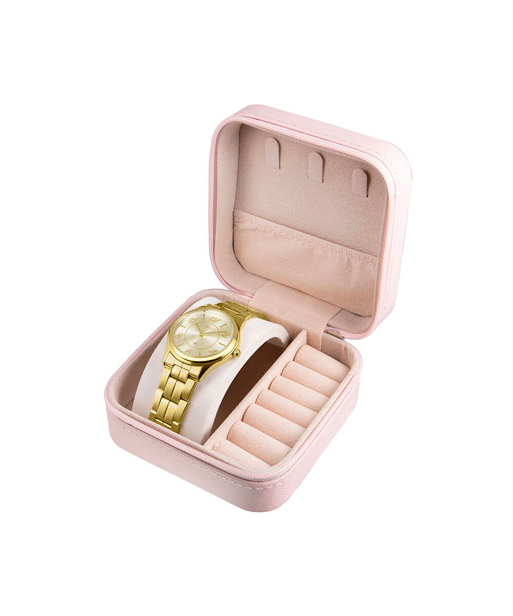 kit relógio feminino lince analógico lrgm040l34c2kxpj dourado