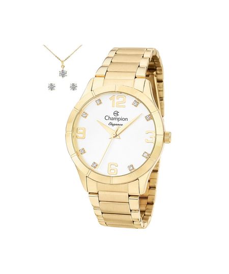 kit relógio feminino champion analógico cn26055w dourado UNICO kit relógio feminino champion analógico cn26055w dourado UNICO