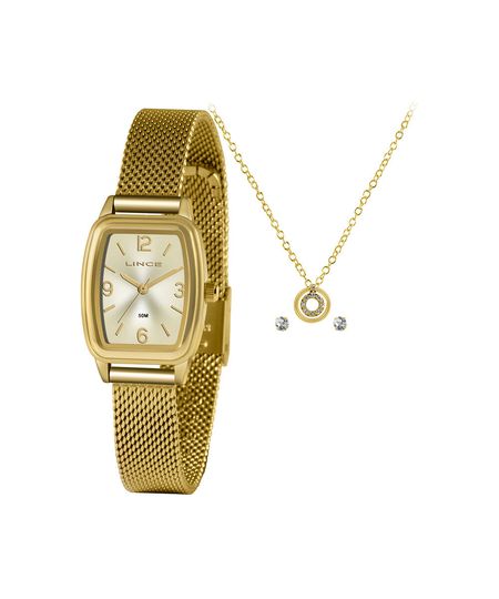 kit relógio feminino lince analógico lqg4675lka9kc2kx dourado UNICO