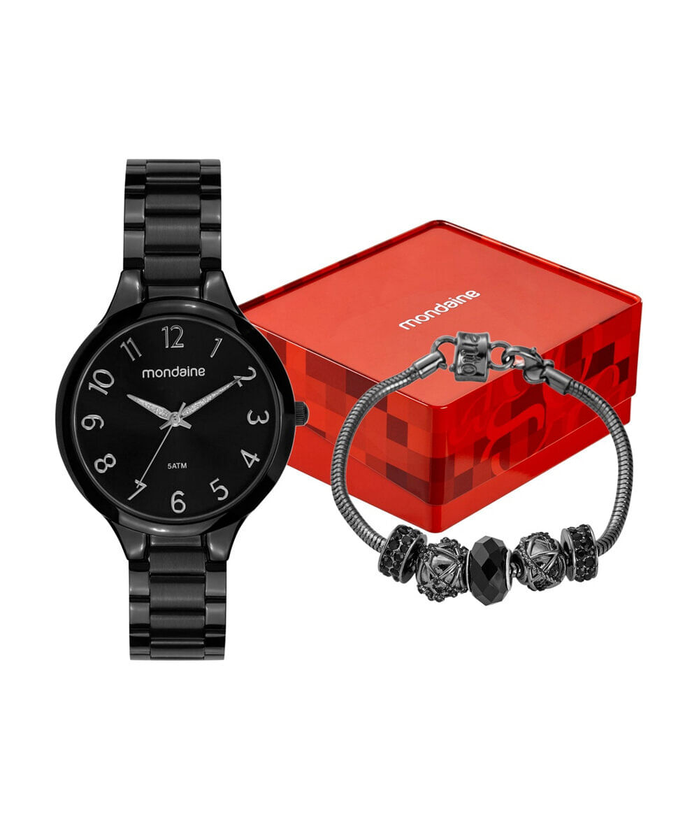 kit relógio feminino mondaine analógico 32418lpmvpe4ka preto