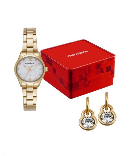 kit relógio feminino mondaine analógico 99803lpmkde1k1 dourado UNICO