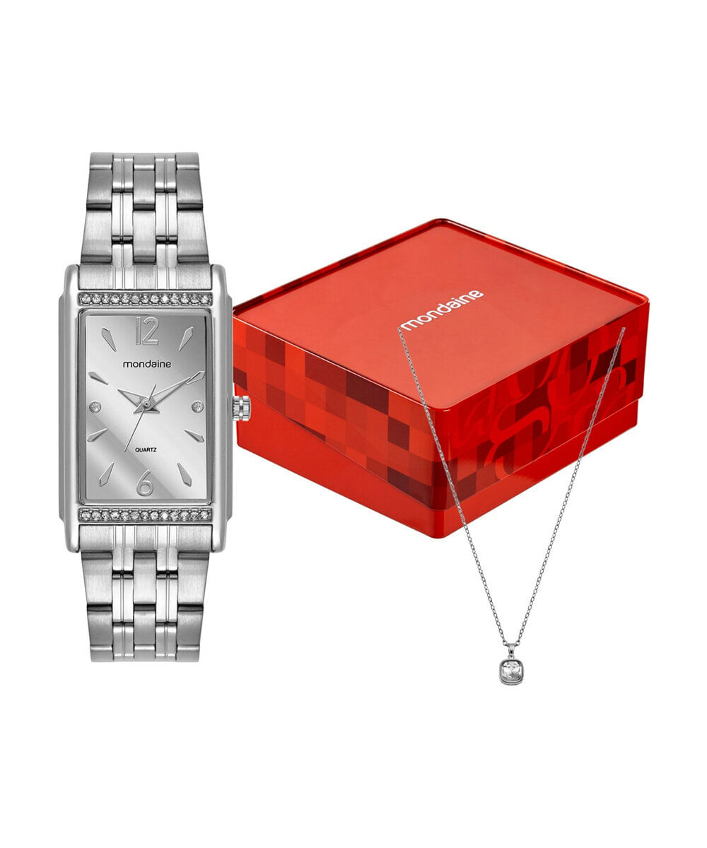 kit relógio feminino mondaine analógico 32959l0mvne2kc prateado