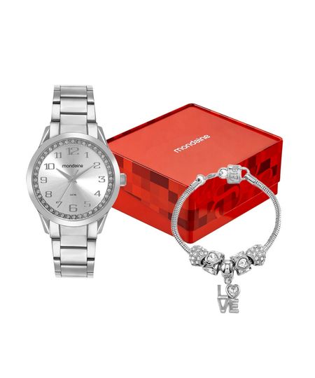 kit relógio feminino mondaine analógico 99764l0mvne1kd prateado UNICO