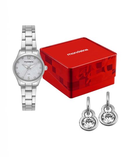 kit relógio feminino mondaine analógico 99803l0mkne2k1 prateado UNICO