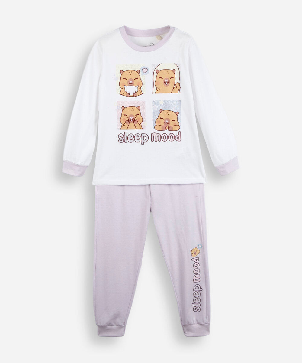 Vista 2 pijama infantil longo de algodão capivara C&A OFF White C&A OFF White