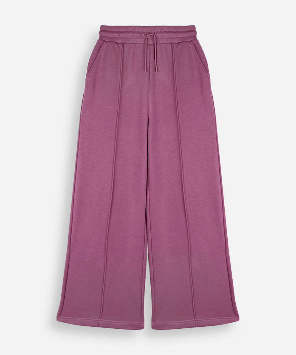 calça wide leg juvenil com nervuras cós elástico vinho