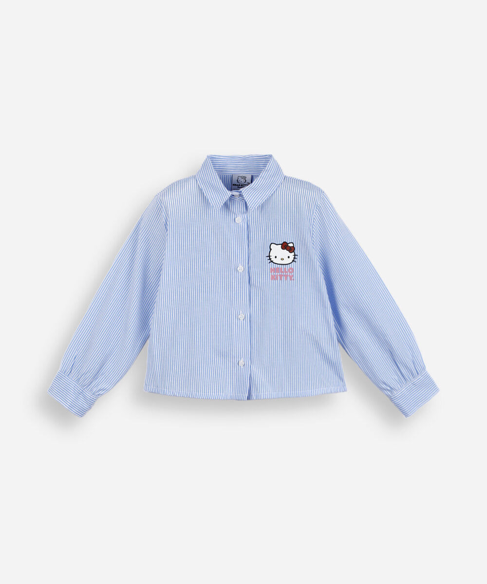 camisa feminina manga longa listrada hello kitty azul