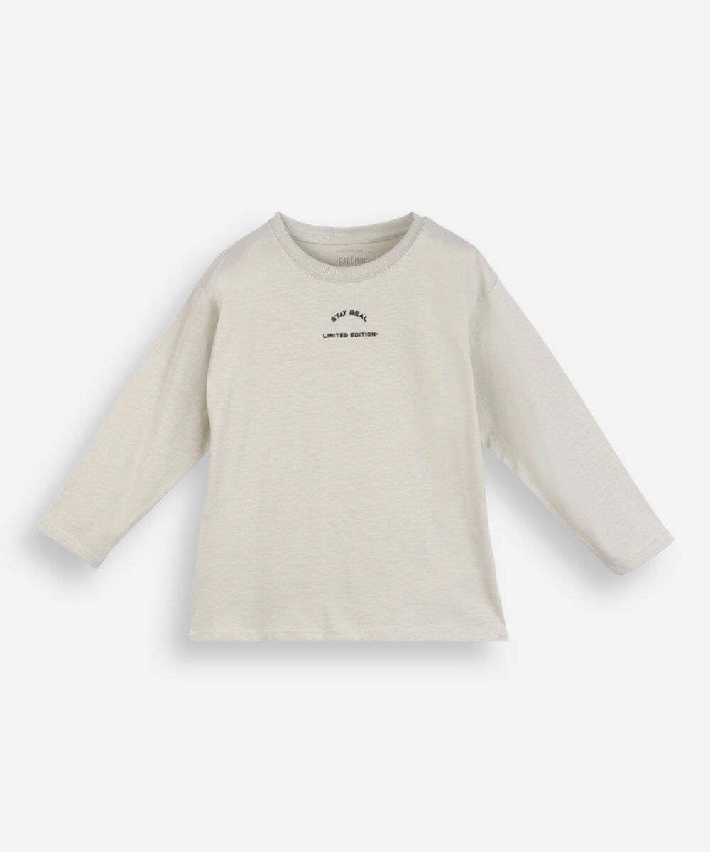 Vista 2 camiseta infantil manga longa oversized estampada C&A Bege C&A Bege