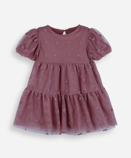 vestido infantil de tule puff corações rosa 4 vestido infantil de tule puff corações rosa 4