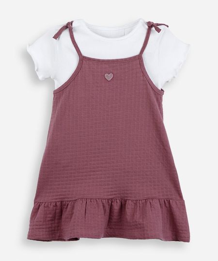 vestido infantil com blusa texturizado rosa 5