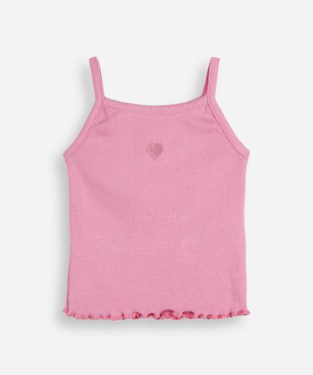 blusa de algodão infantil alça fina coração rosa 1