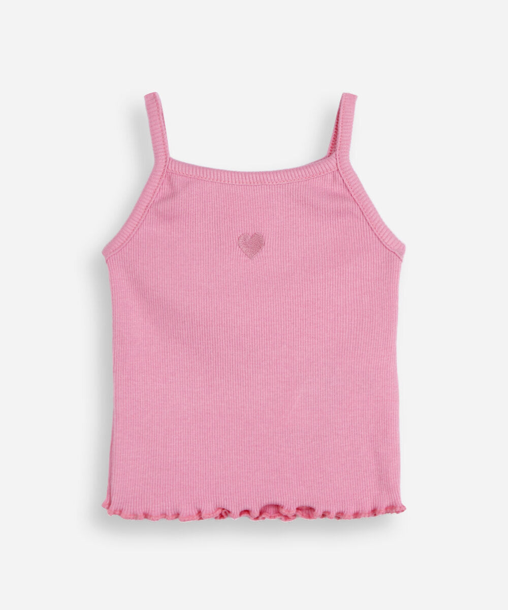 Vista 2 blusa de algodão infantil alça fina coração rosa C&A Rosa Médio C&A Rosa Médio