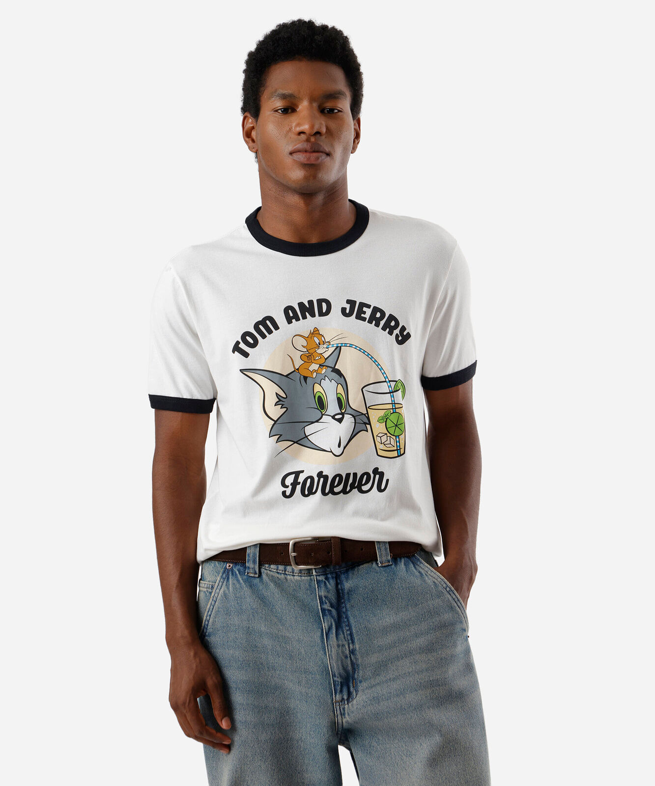camiseta masculina de algodão looney tunes drink off white