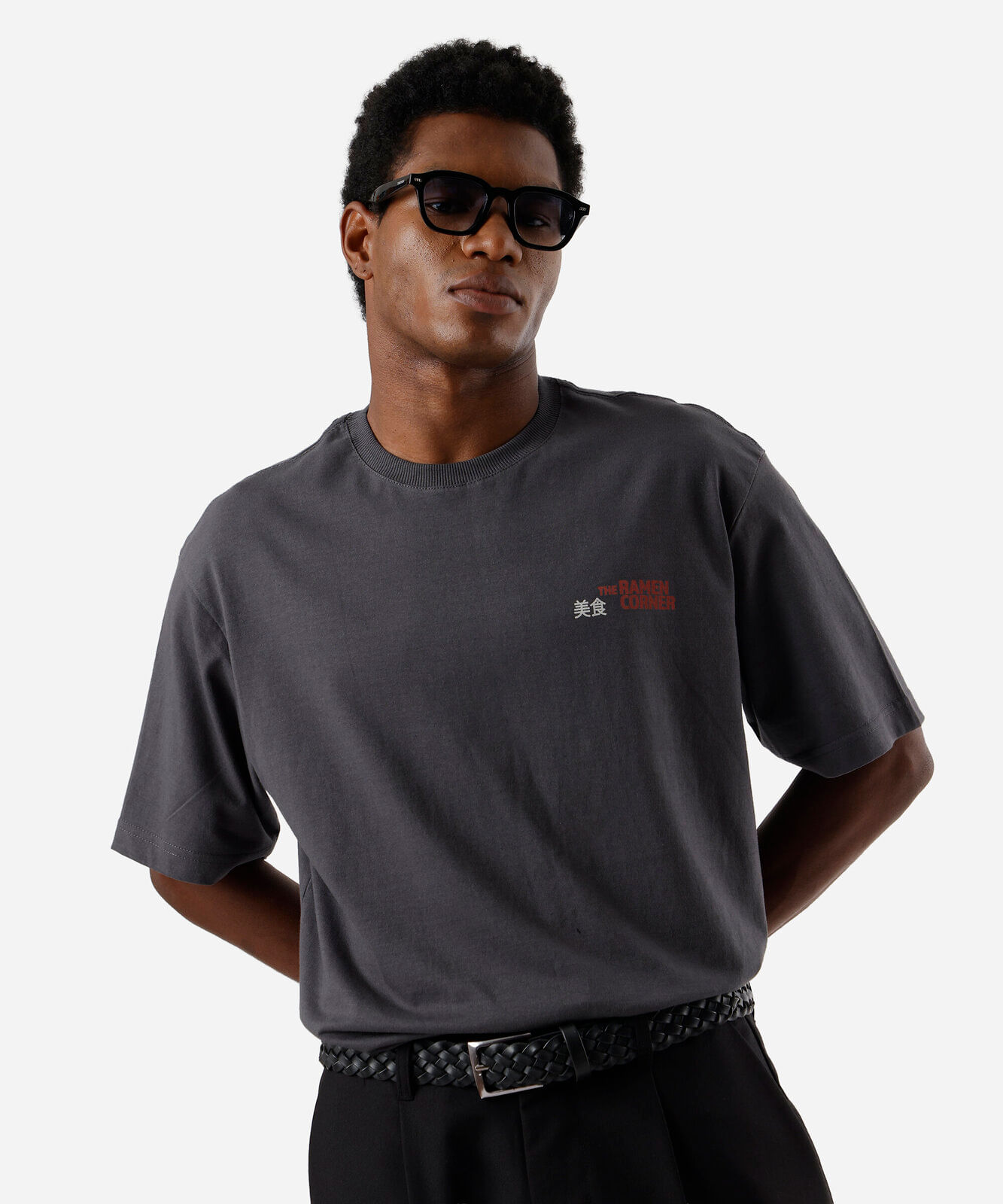 camiseta masculina com algodão ramen cinza