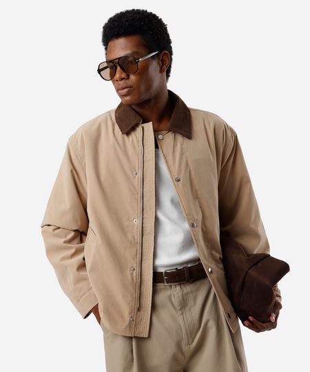 jaqueta masculina com gola cotelê bege G jaqueta masculina com gola cotelê bege G