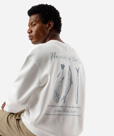 blusão masculino de moletom sardinhas cropped branco M blusão masculino de moletom sardinhas cropped branco M