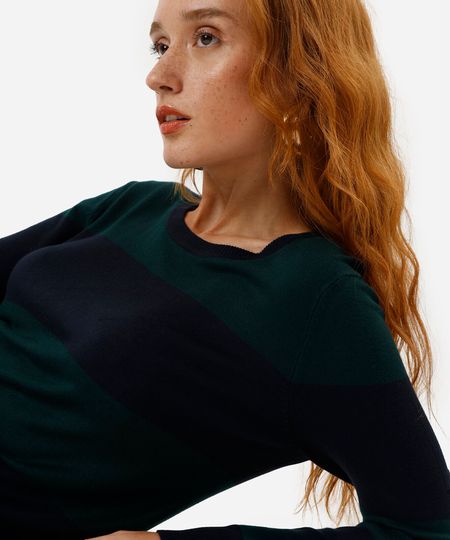 suéter feminino em tricot listrado verde G