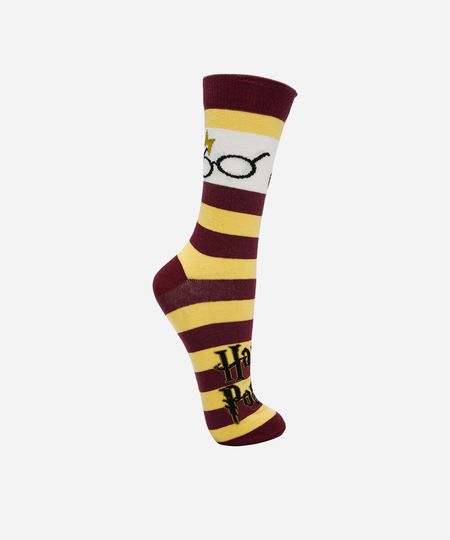 meia cano alto harry potter listrada colorida 41-43