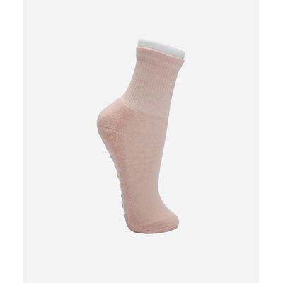 meia cano alto antiderrapante bicolor rosa