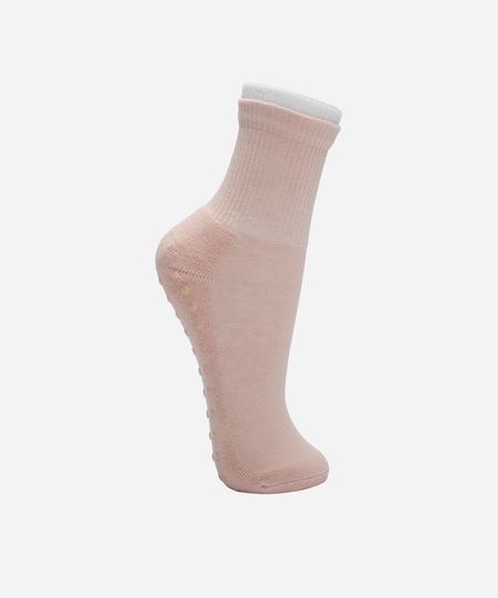 meia cano alto antiderrapante bicolor rosa 34-39
