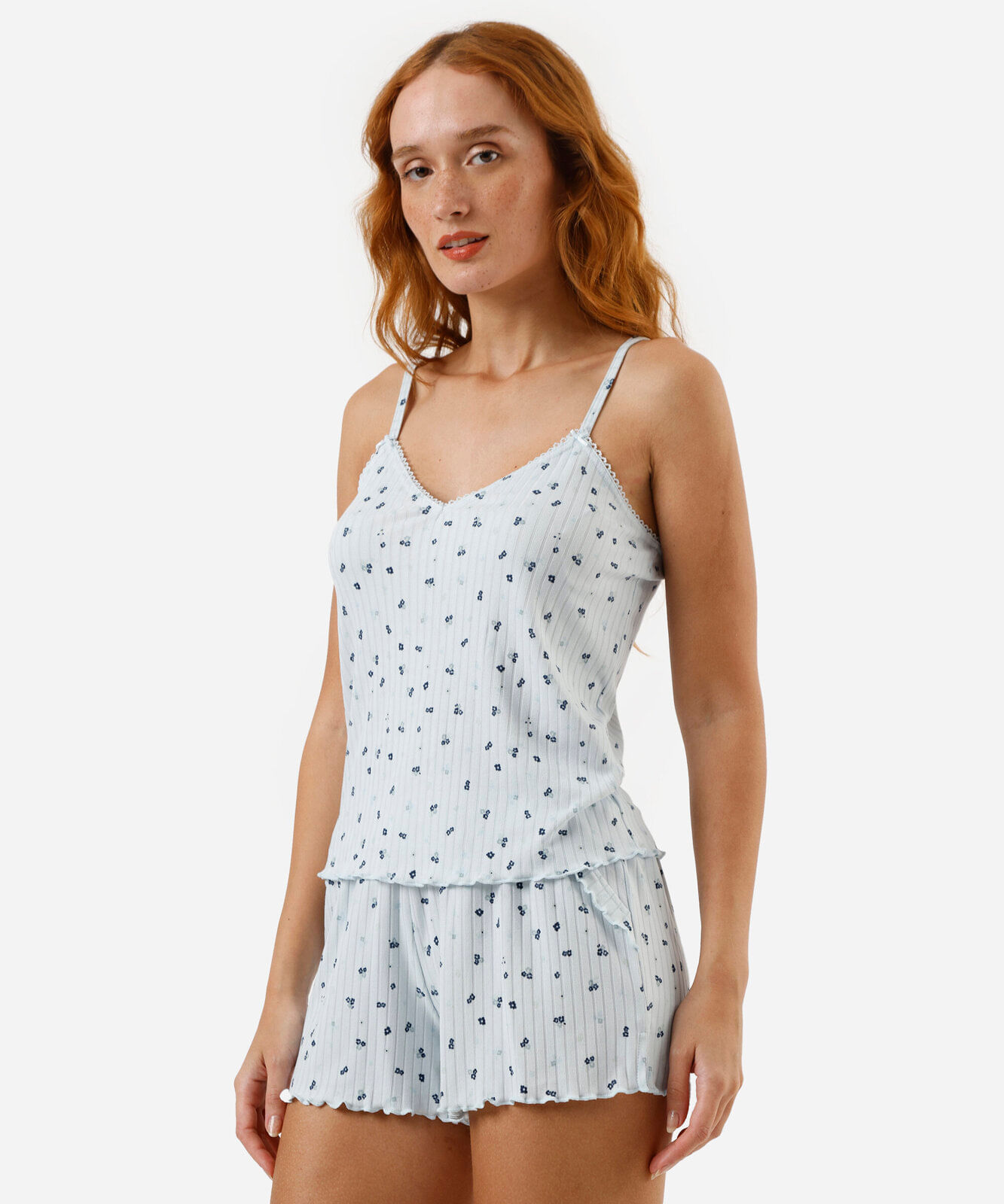 Vista 2 pijama short doll canelado floral azul C&A Azul Claro C&A Azul Claro