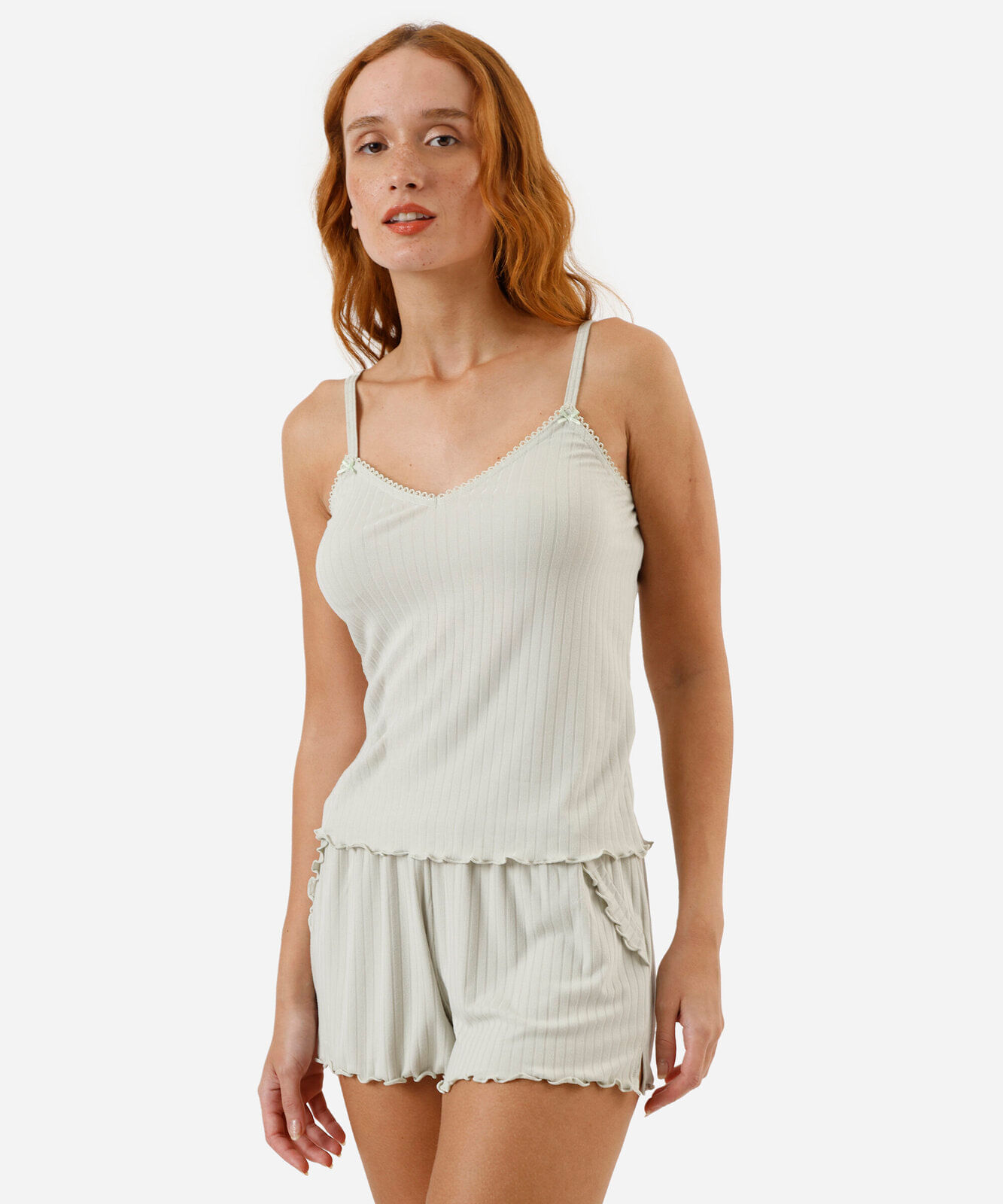 Vista 2 pijama short doll canelado verde C&A Verde Médio C&A Verde Médio