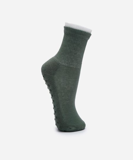 meia cano alto antiderrapante bicolor verde 34-39