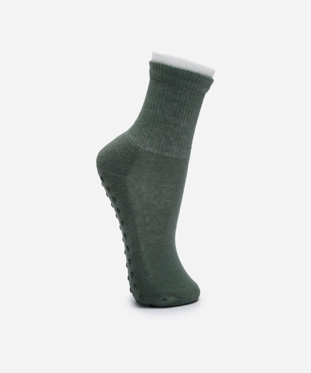 meia cano alto antiderrapante bicolor verde