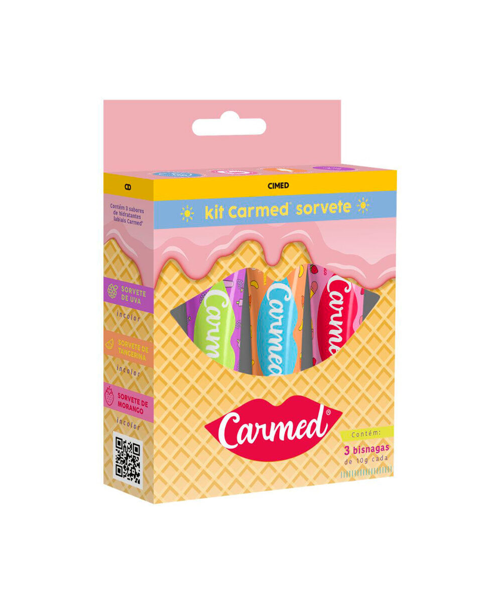 kit carmed sorvete com 3 hidratantes labiais 10g