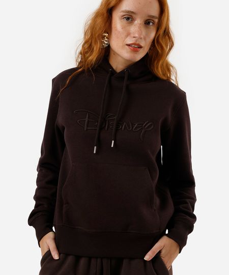 blusão feminino de moletom felpado com capuz disney marrom G