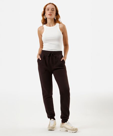 calça jogger feminina de moletom básica marrom P