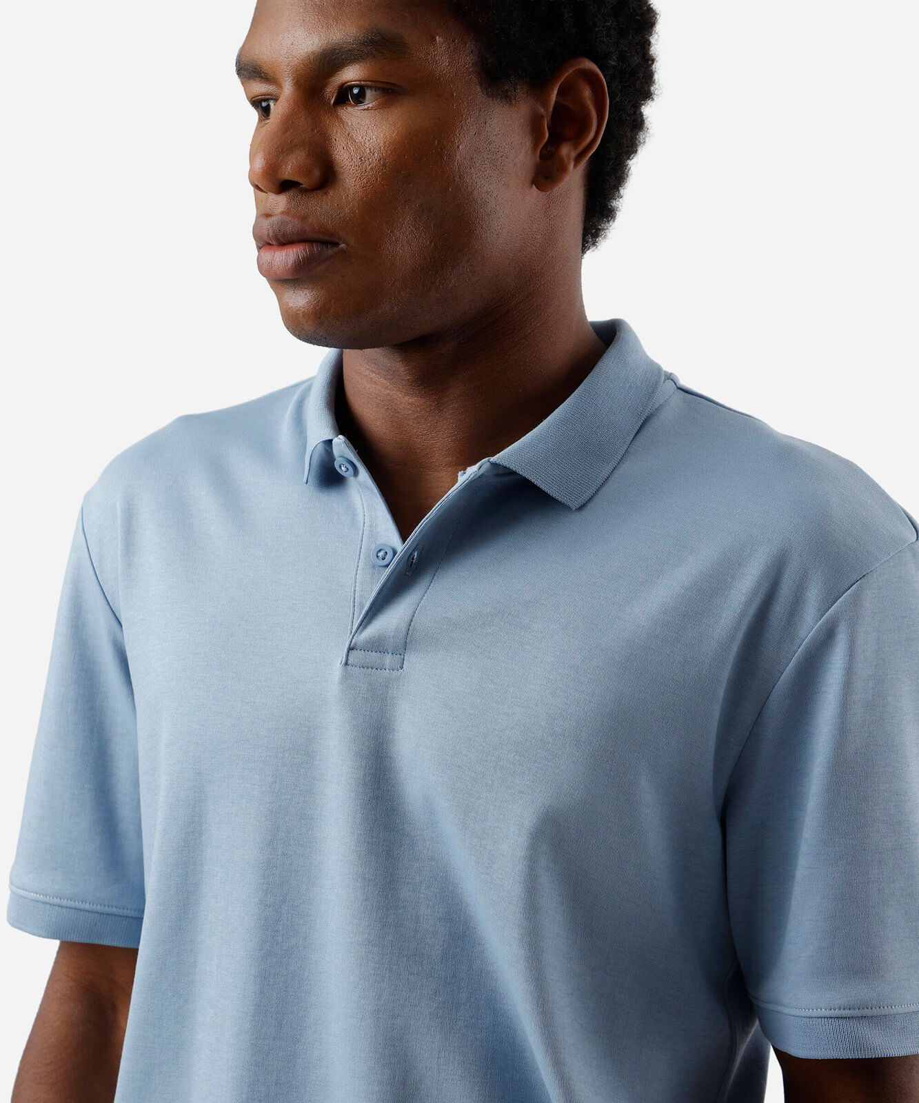 polo masculina de algodão peruano manga curta azul