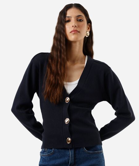 cardigan feminino de tricot acinturado azul P
