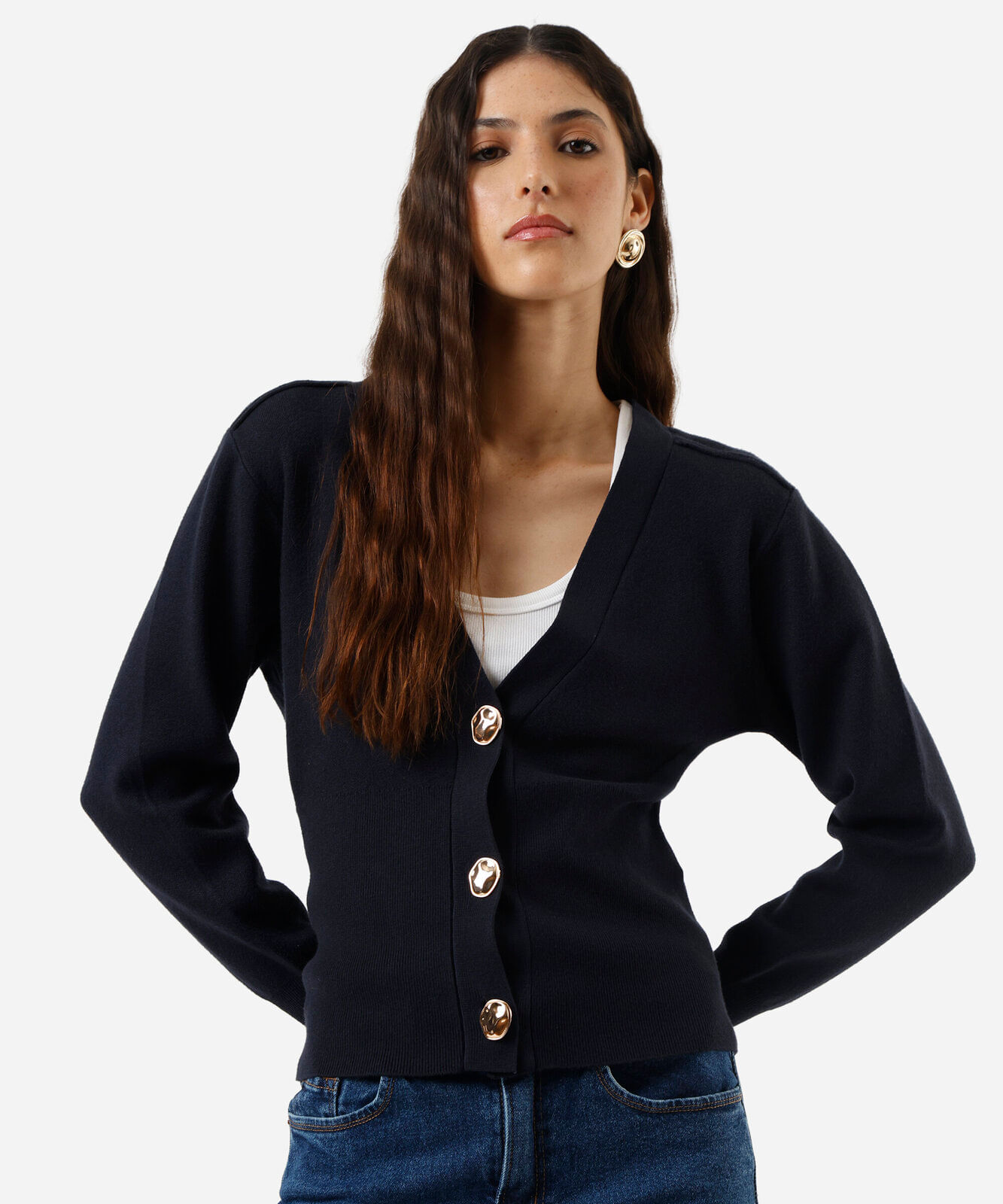 cardigan feminino de tricot acinturado azul
