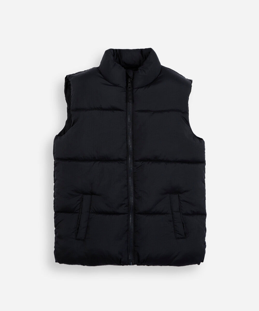 colete puffer infantil gola alta preto