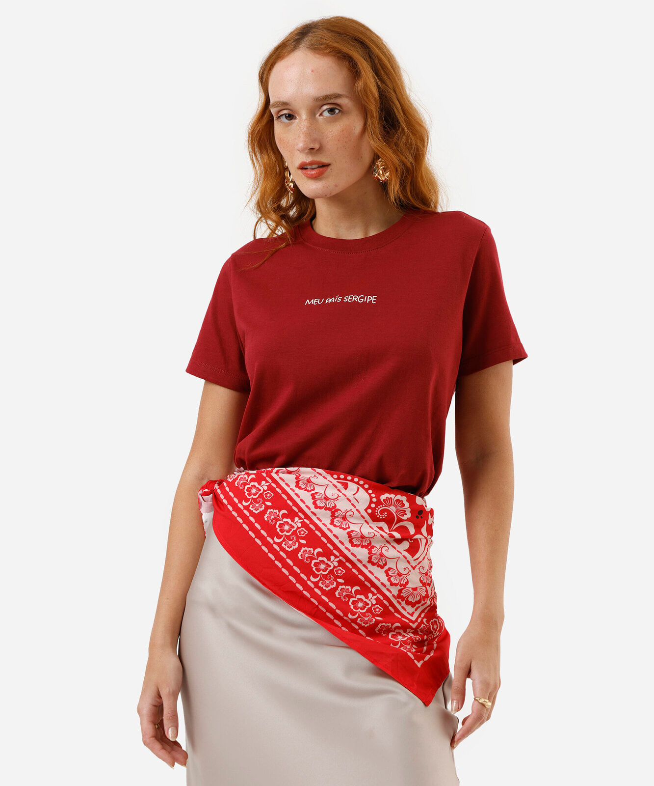 camiseta de algodão feminina meu país sergipe vinho