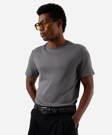 camiseta masculina de algodão peruano slim fit cinza GG camiseta masculina de algodão peruano slim fit cinza GG